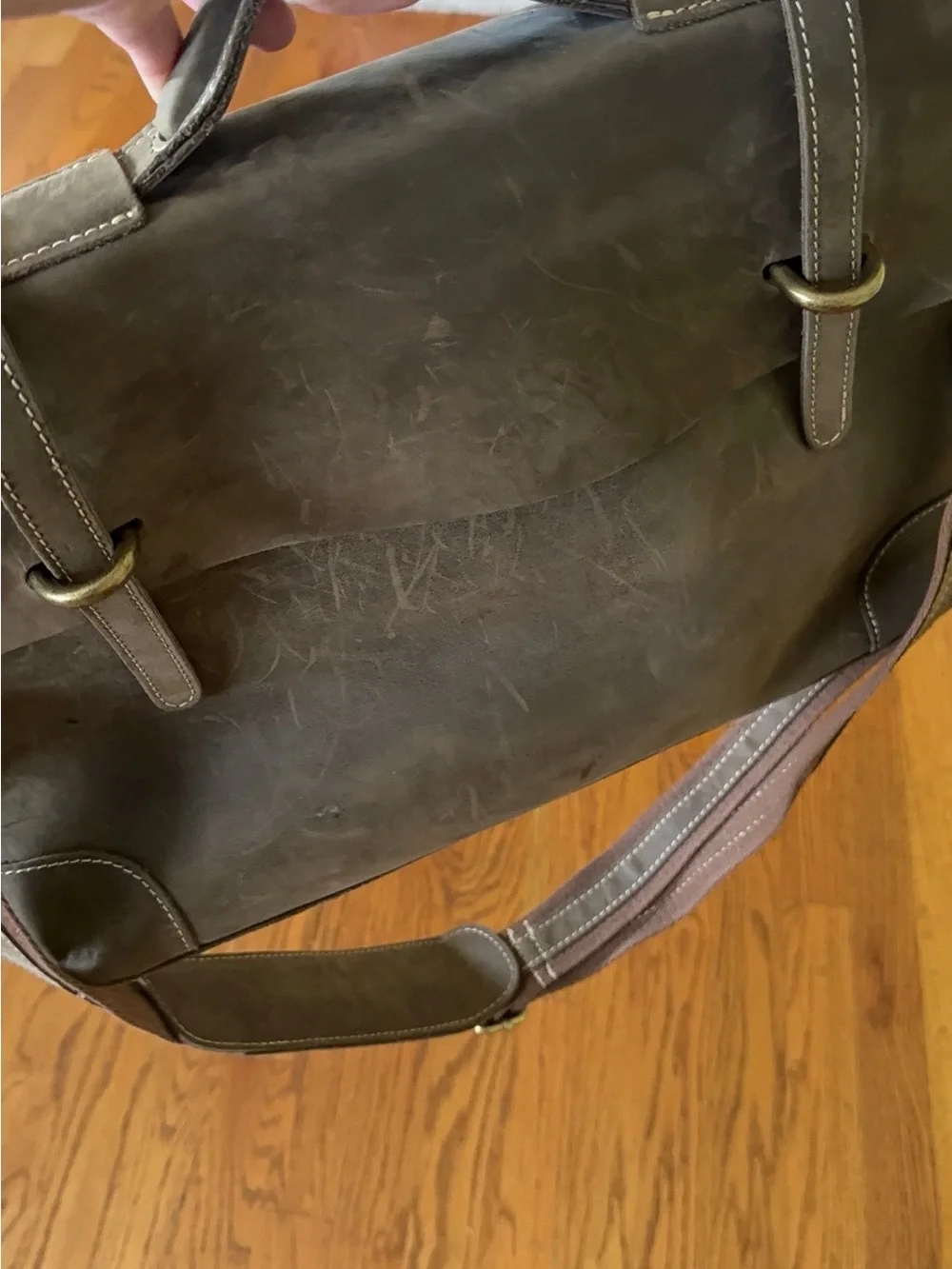 New Handmade distressed Olive Brown Leather Messenger Bag with Adjustable Strap